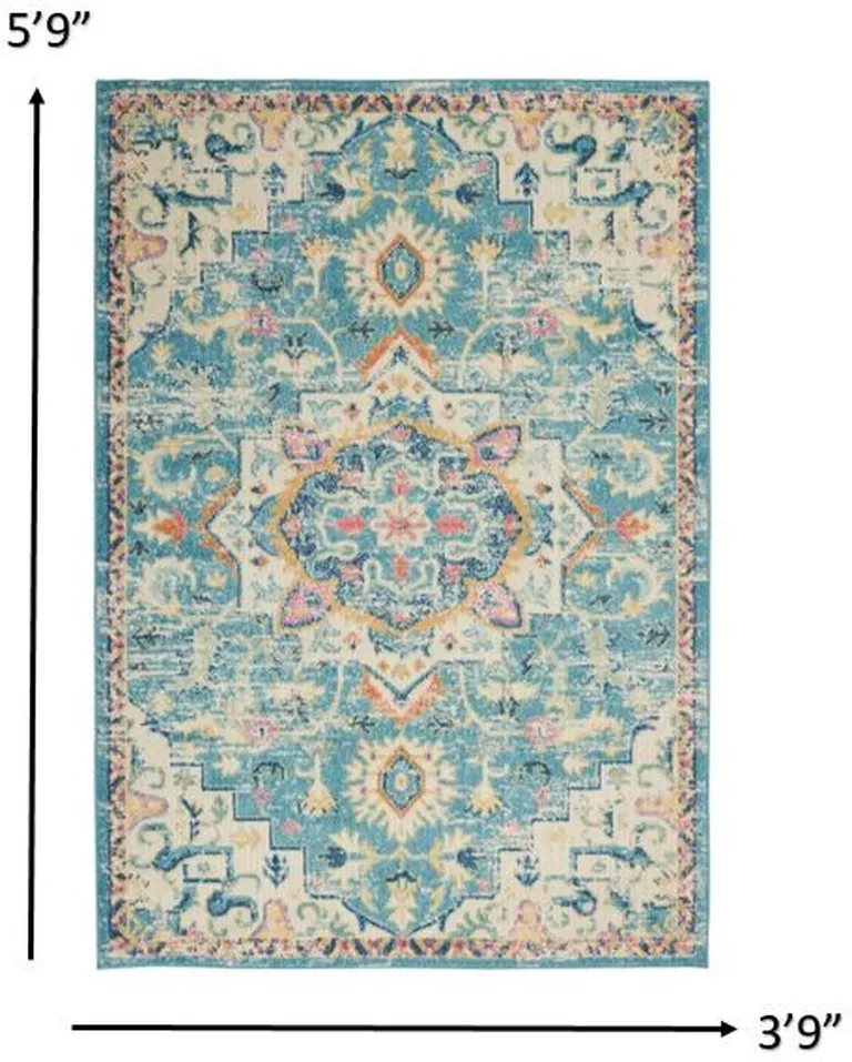 Light Blue and Ivory Distressed Area Rug Photo 5