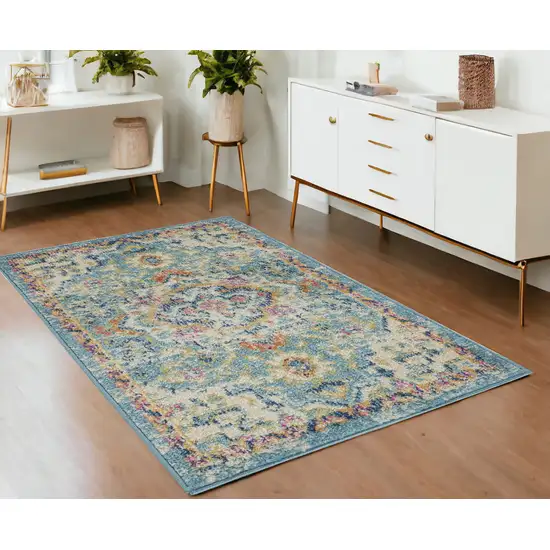 Blue And Ivory Dhurrie Area Rug Photo 1