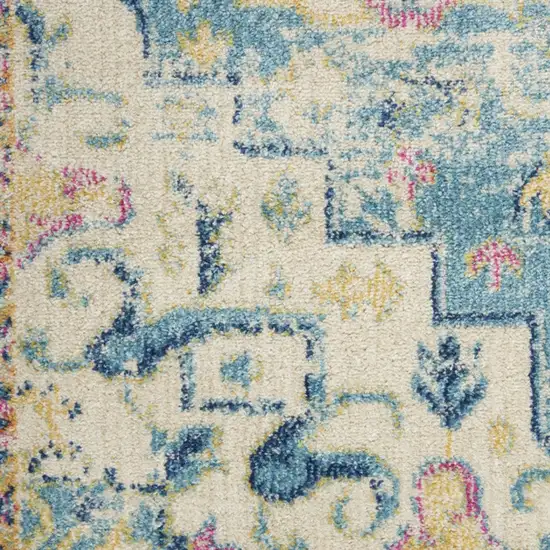 Ivory And Blue Oriental Distressed Area Rug Photo 8