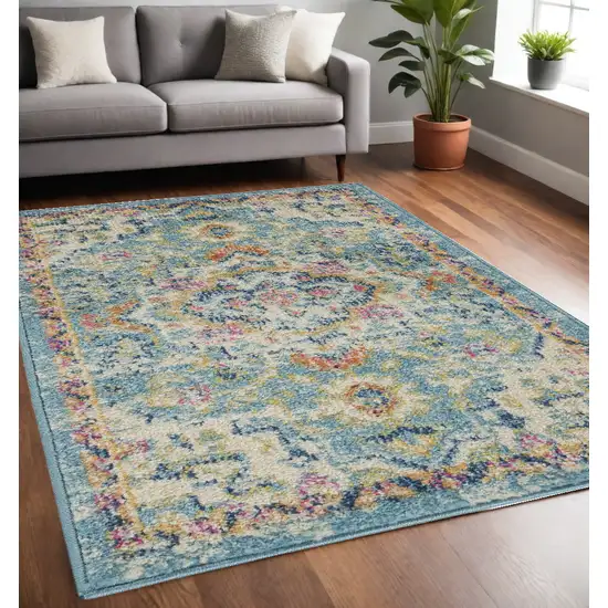 Blue And Ivory Dhurrie Area Rug Photo 1