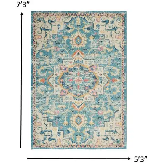 Light Blue and Ivory Distressed Area Rug Photo 5