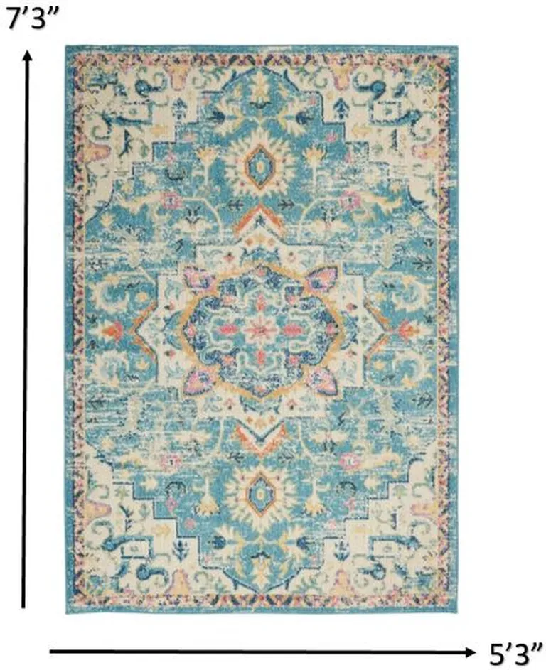 Light Blue and Ivory Distressed Area Rug Photo 3