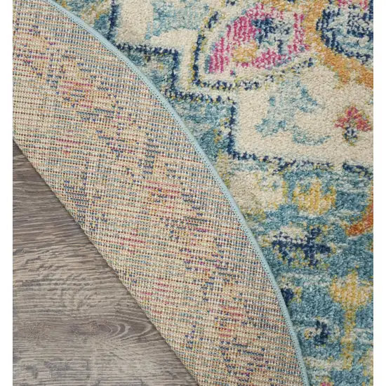 5' Blue And Ivory Round Dhurrie Area Rug Photo 5