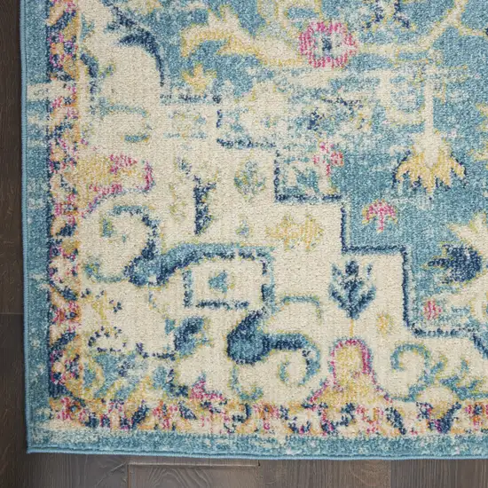 Ivory And Turquoise Oriental Distressed Area Rug Photo 3