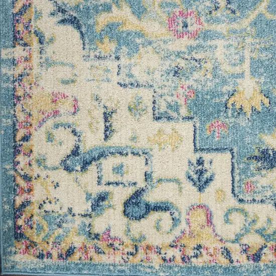 Ivory And Turquoise Oriental Distressed Area Rug Photo 9