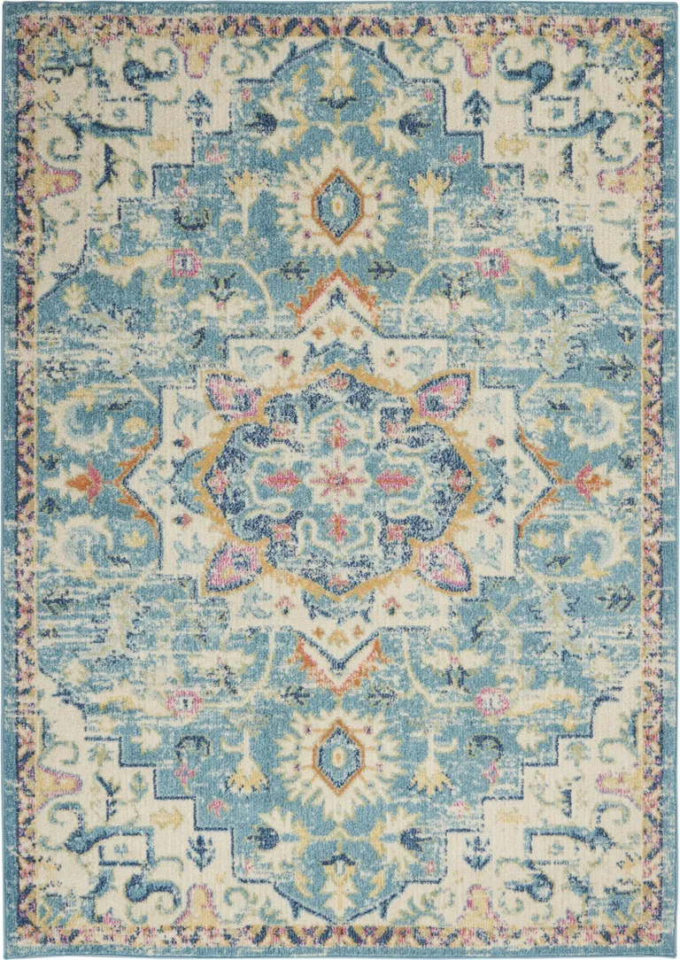 Light Blue and Ivory Distressed Area Rug Photo 1