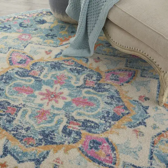 8' Blue And Ivory Round Dhurrie Area Rug Photo 7