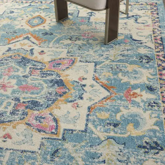 Ivory And Blue Oriental Distressed Area Rug Photo 6