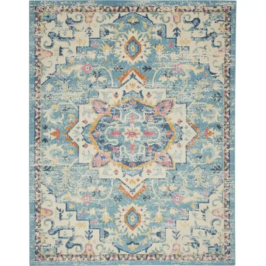 Light Blue and Ivory Distressed Area Rug Photo 1