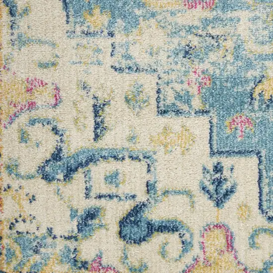 Ivory And Blue Oriental Distressed Area Rug Photo 7