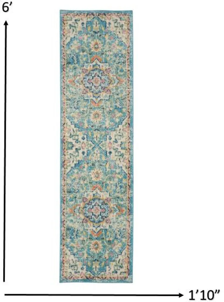 Light Blue and Ivory Distressed Runner Rug Photo 4