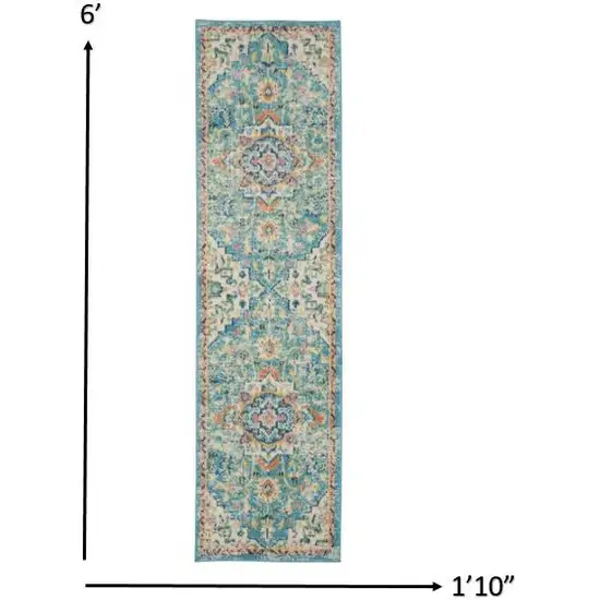 Light Blue and Ivory Distressed Runner Rug Photo 4