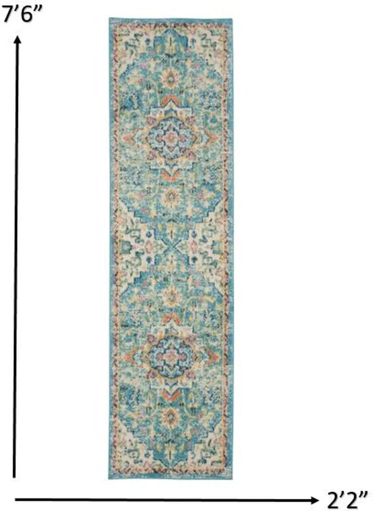 Light Blue and Ivory Distressed Runner Rug Photo 4