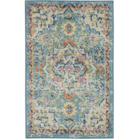 Light Blue and Ivory Distressed Scatter Rug Photo 1