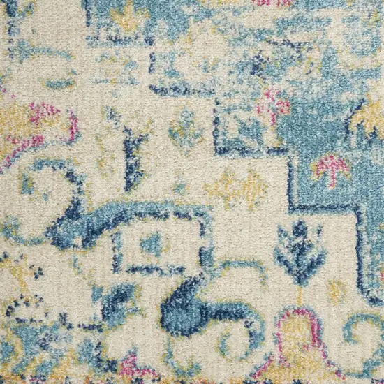 Ivory And Blue Oriental Distressed Area Rug Photo 7