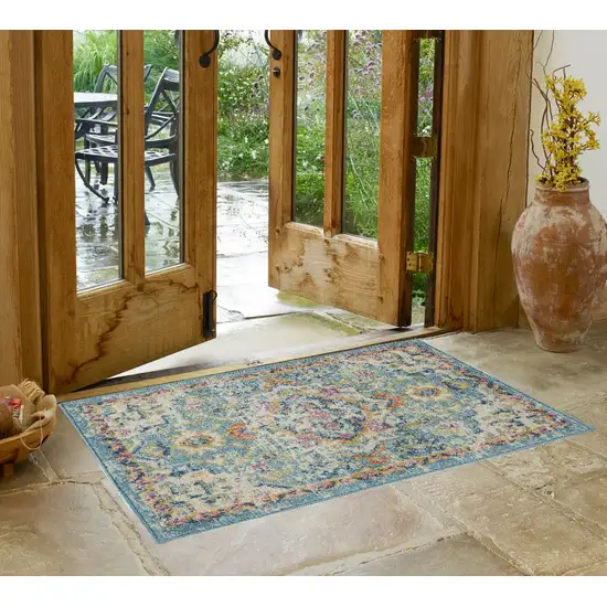 Blue And Ivory Dhurrie Area Rug Photo 1