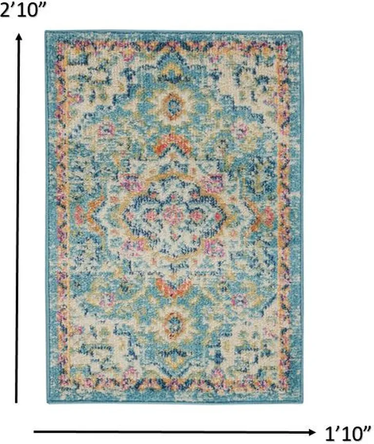 Light Blue and Ivory Distressed Scatter Rug Photo 5