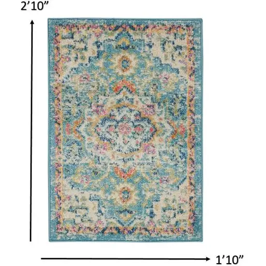 Light Blue and Ivory Distressed Scatter Rug Photo 5