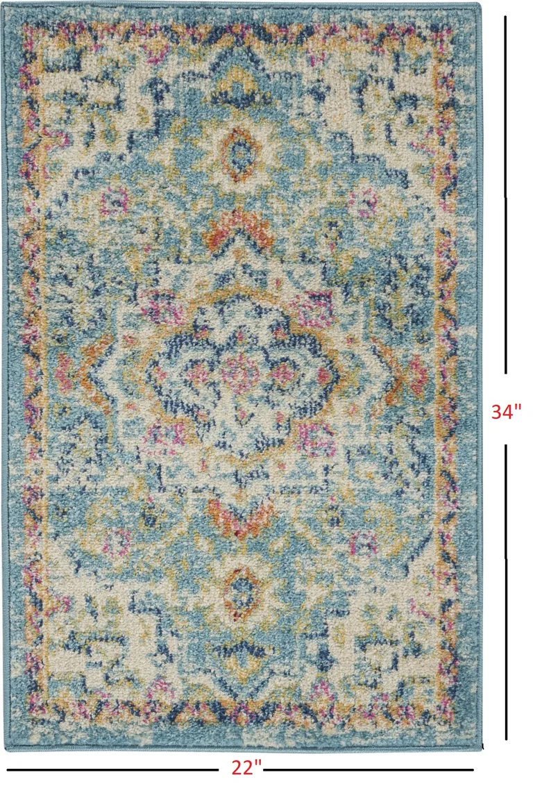 Light Blue and Ivory Distressed Scatter Rug Photo 4