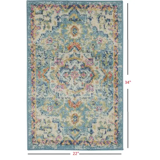 Light Blue and Ivory Distressed Scatter Rug Photo 4