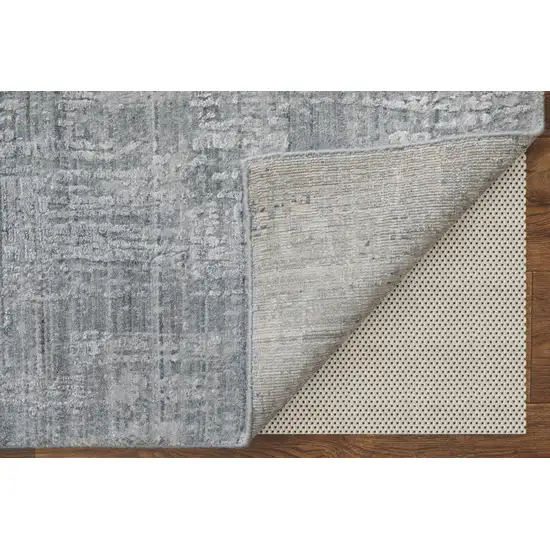 Light Blue and Silver Abstract Hand Woven Worn Faded Area Rug Photo 4