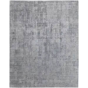 Photo of Light Blue and Silver Abstract Hand Woven Worn Faded Area Rug