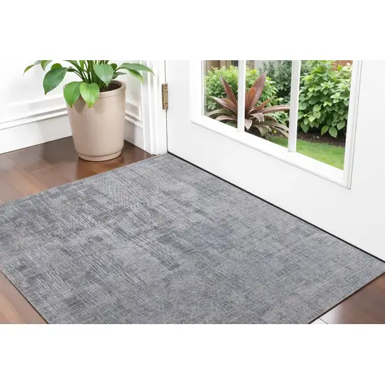 Light Blue and Silver Abstract Hand Woven Worn Faded Area Rug Photo 1