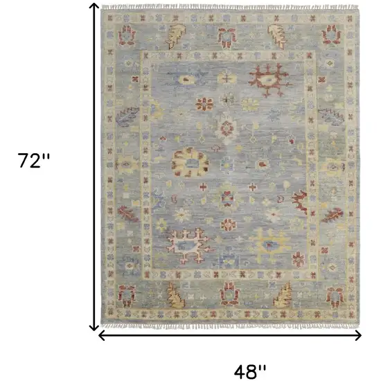 Light Blue and Taupe Wool Floral Hand Knotted Area Rug With Fringe Photo 3