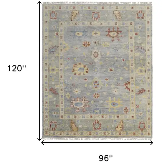 Light Blue and Taupe Wool Floral Hand Knotted Area Rug With Fringe Photo 3