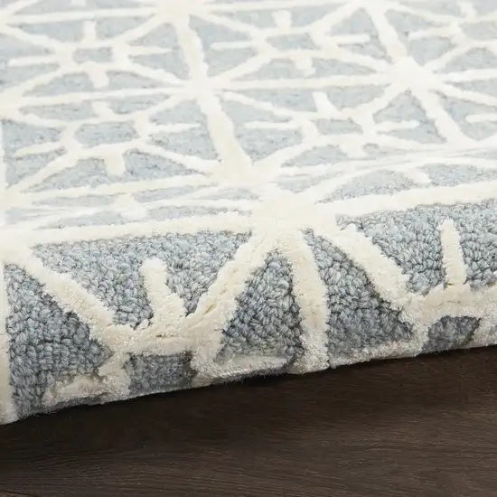 Light Blue and White Geometric Hand Tufted Area Rug Photo 5