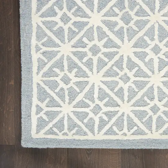 Light Blue and White Geometric Hand Tufted Area Rug Photo 4