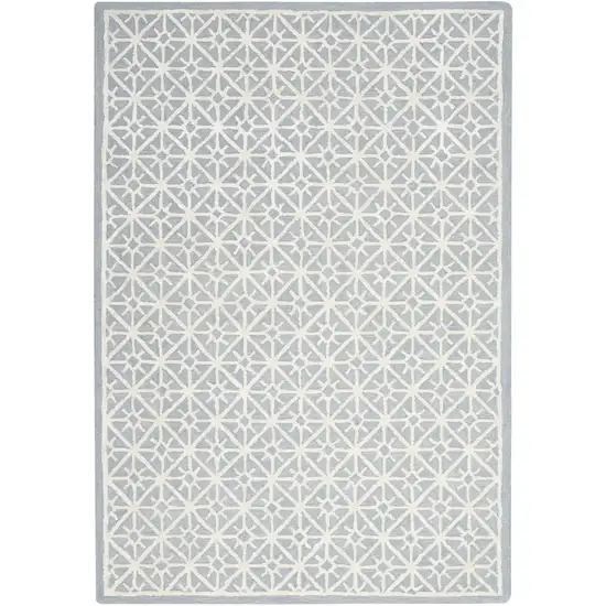 Light Blue and White Geometric Hand Tufted Area Rug Photo 1