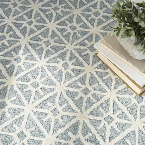 Light Blue and White Geometric Hand Tufted Area Rug Photo 6