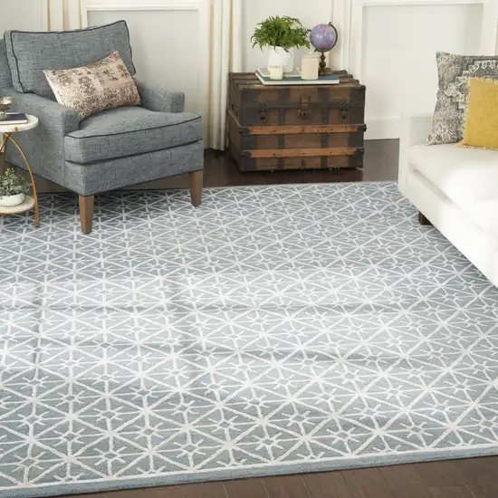 Light Blue and White Geometric Hand Tufted Area Rug Photo 7