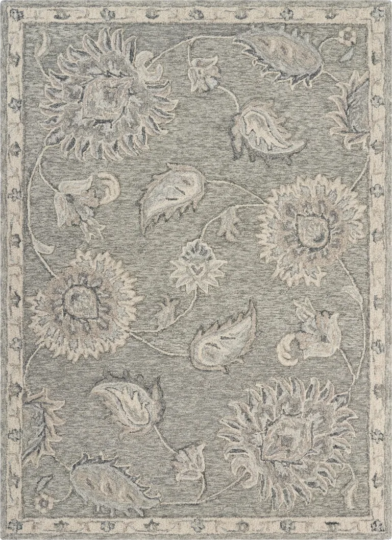 Light Gray Floral Area Rug Photo 1