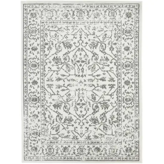 Light Gray Floral Power Loom Area Rug With Fringe Photo 1