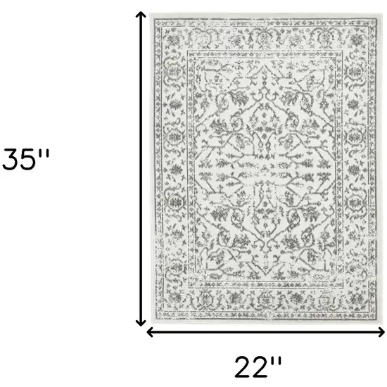 Light Gray Floral Power Loom Area Rug With Fringe Photo 6