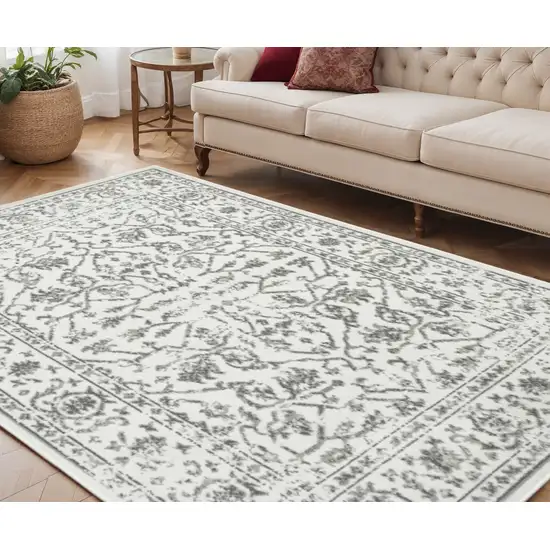 Gray and Light Gray Floral Power Loom Area Rug Photo 1