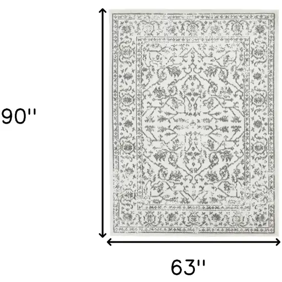 Light Gray Floral Power Loom Area Rug With Fringe Photo 6