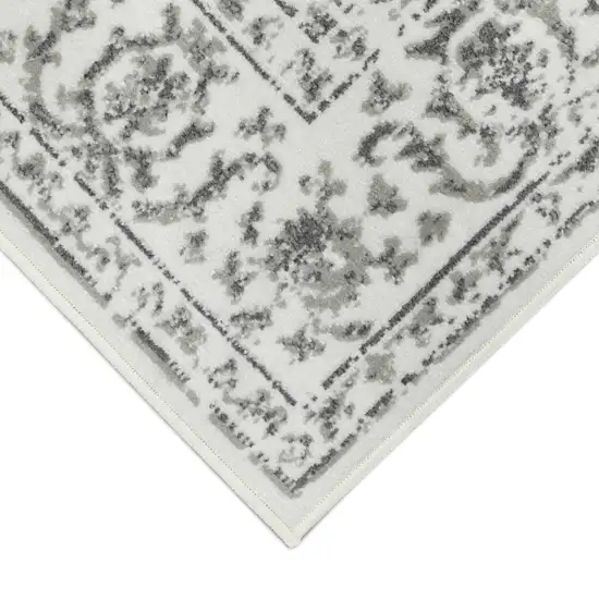 Light Gray Floral Power Loom Area Rug With Fringe Photo 3