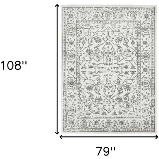 Light Gray Floral Power Loom Area Rug With Fringe Photo 6