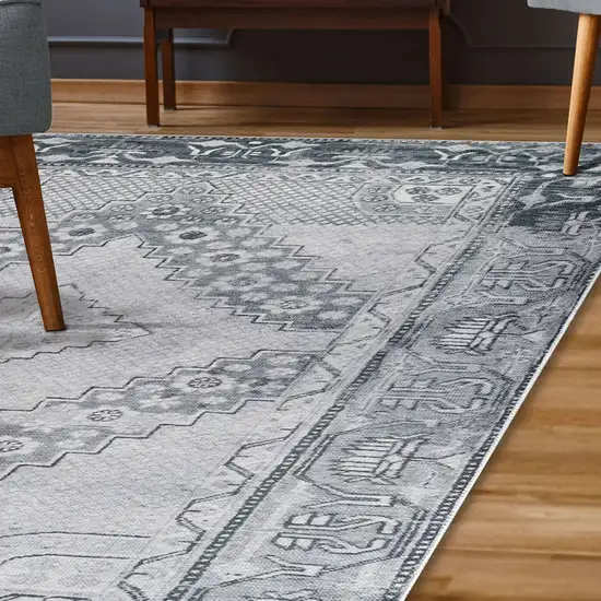 Light Gray Geometric Power Loom Distressed Stain Resistant Non Skid Area Rug Photo 6