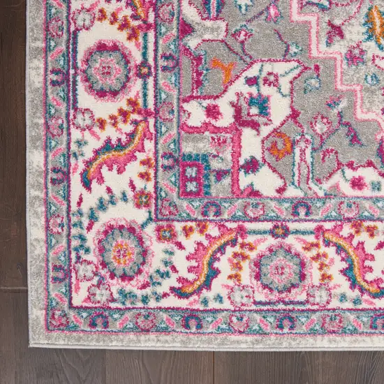 Light Gray And Pink Medallion Area Rug Photo 5