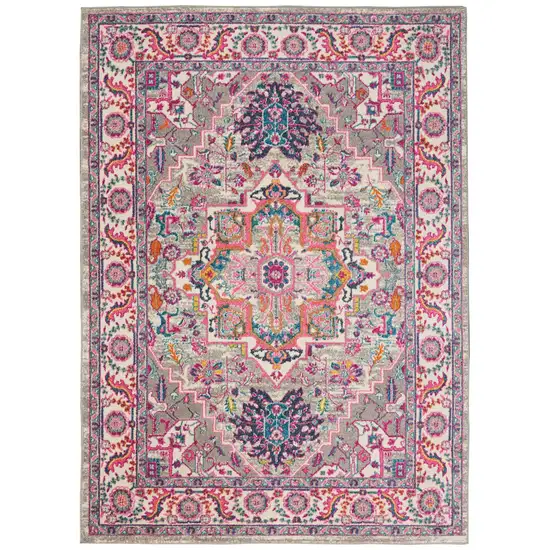 Light Gray and Pink Medallion Area Rug Photo 8