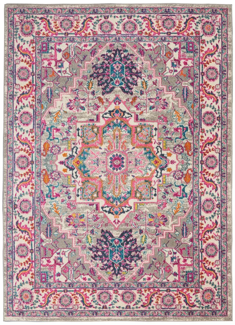 Light Gray and Pink Medallion Area Rug Photo 1