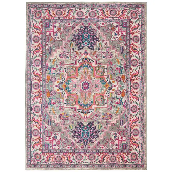 Light Gray and Pink Medallion Area Rug Photo 1