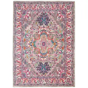 Photo of Light Gray and Pink Medallion Area Rug