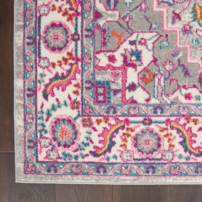 Light Gray and Pink Medallion Area Rug Photo 2