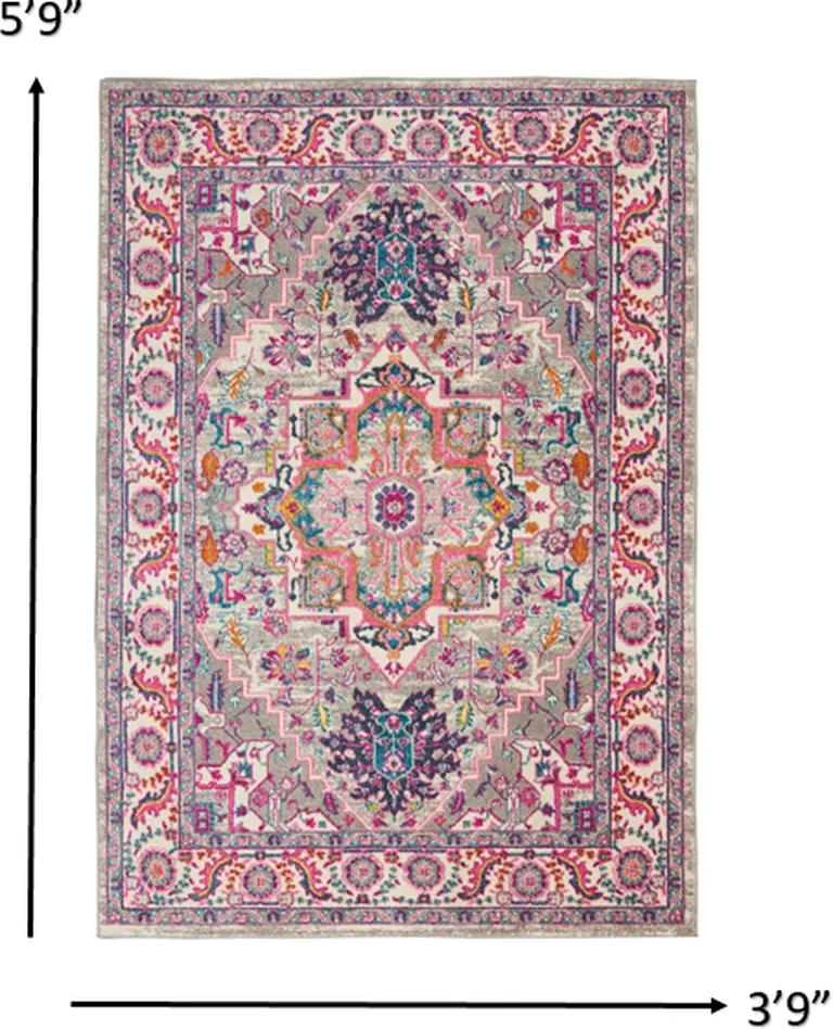 Light Gray and Pink Medallion Area Rug Photo 5