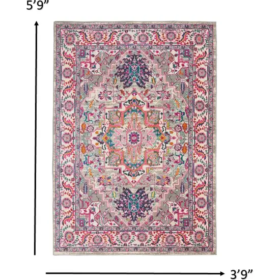 Light Gray and Pink Medallion Area Rug Photo 5